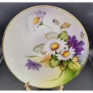 Antique Nippon Hand Painted Floral Plate Daisies Signed Morimura Green M Wreath
